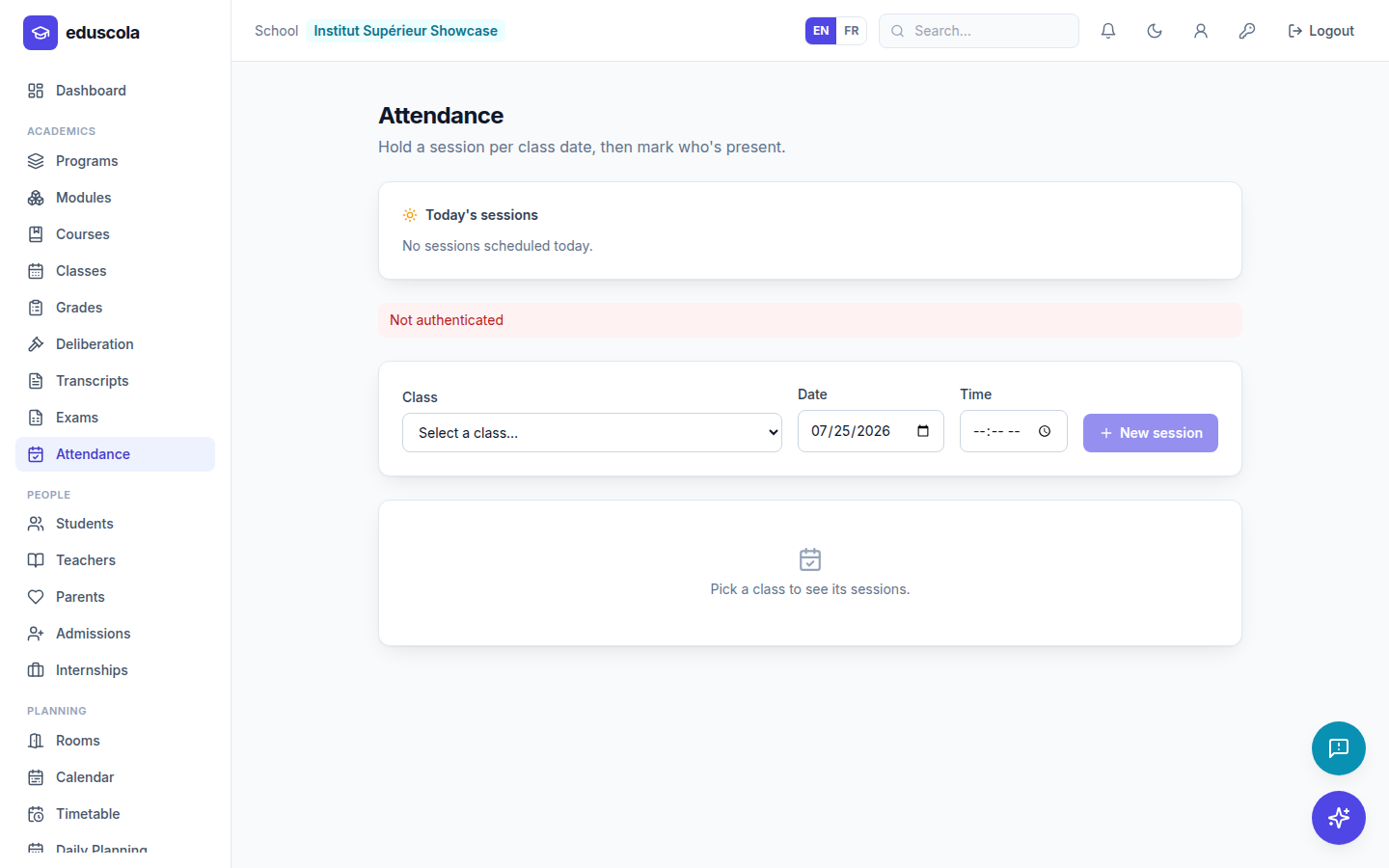 Assiduité : capture d’écran de l’interface EduScola