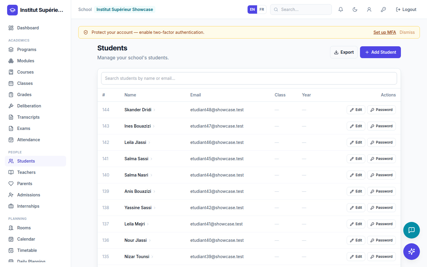 Scolarité et dossiers étudiants : capture d’écran de l’interface EduScola